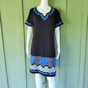 C WONDER Black Cotton Embroidered Dress Medium M